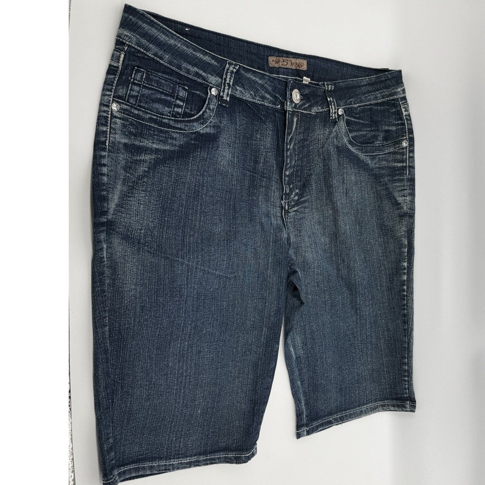 5ive Womens Dark Wash Denim Bermuda Shorts Rhinestone Pockets Blue Size 16